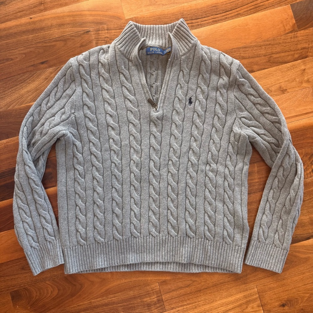 Cable-Knit Cotton Quarter-Zip Sweater - L